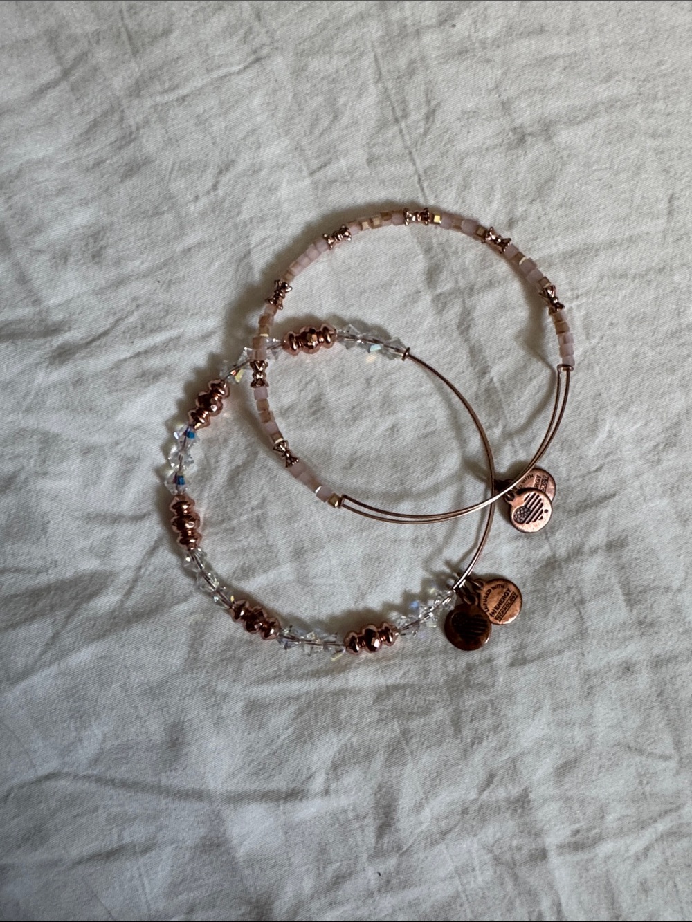 Alex and Ani Rose Gold Beaded Bangle Set - Crystal Accents